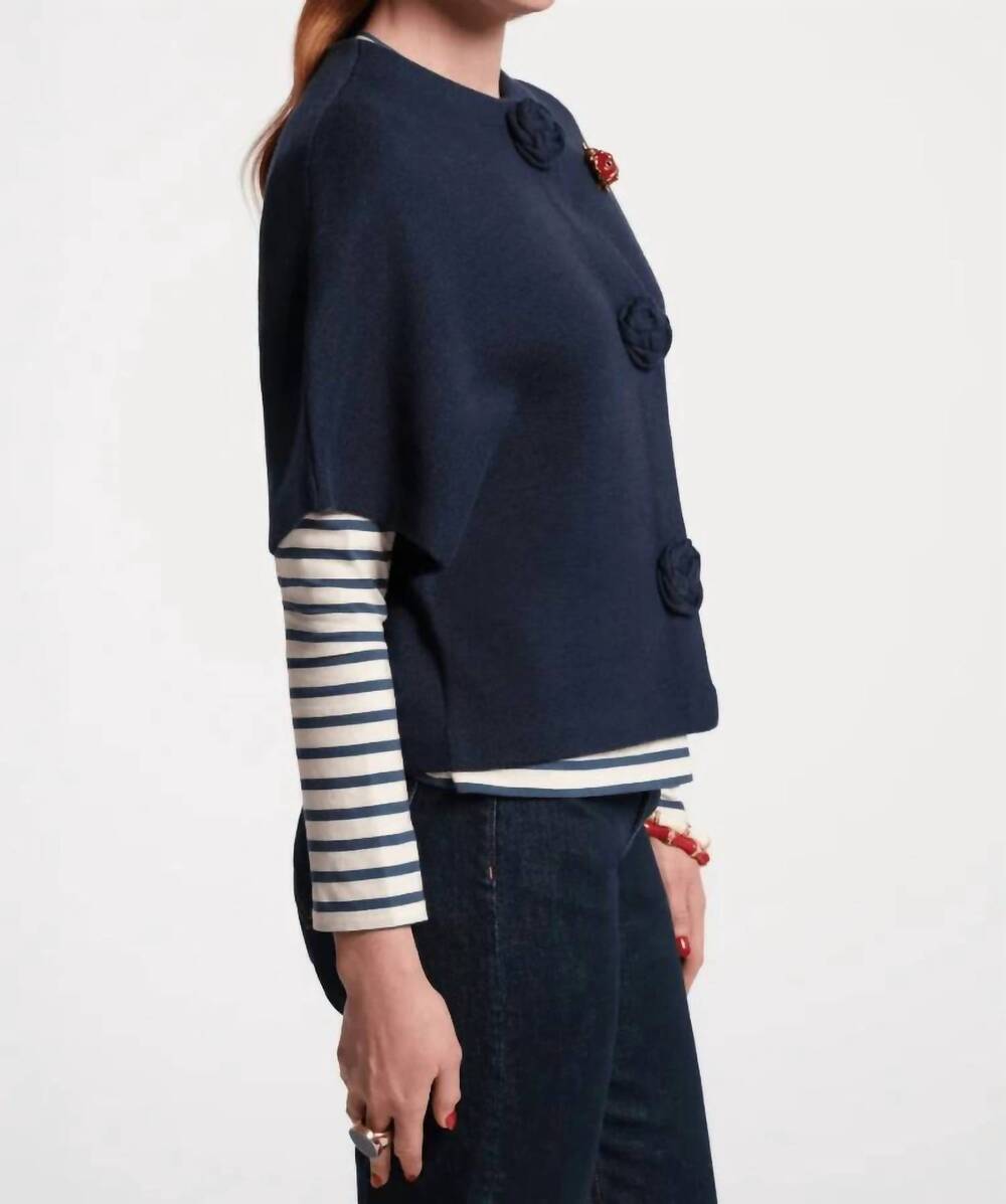 NEW FRANCES VALENTINE carnegie wool shrug top in navy - Picture 3 of 4